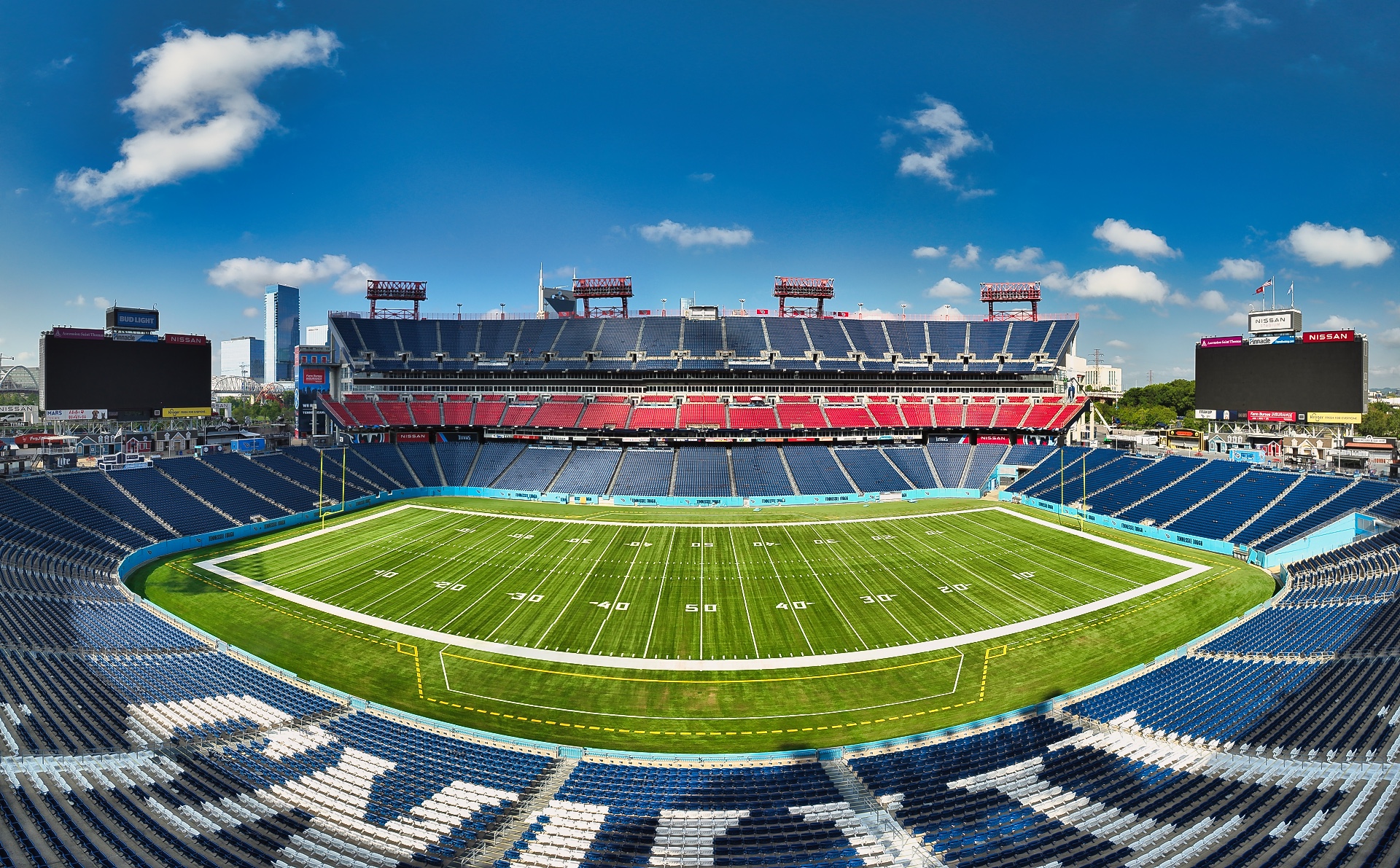 Aerial shot of lacrosse game in packed stadium